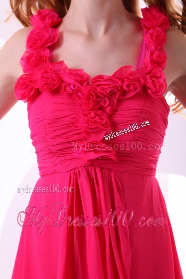 Hot Pink Empire Straps Ankle-length Ruching Chiffon Evening Dress