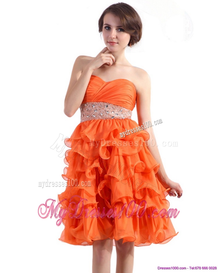 Knee Length Evening Dresses with Rhinestones and Ruffled Layers