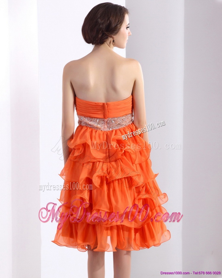 Knee Length Evening Dresses with Rhinestones and Ruffled Layers