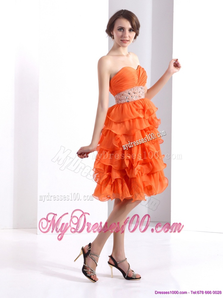 Knee Length Evening Dresses with Rhinestones and Ruffled Layers