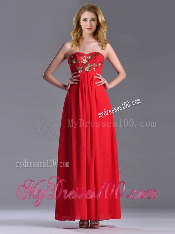 Luxurious Applique with Sequins Red Evening Dress in Ankle Length