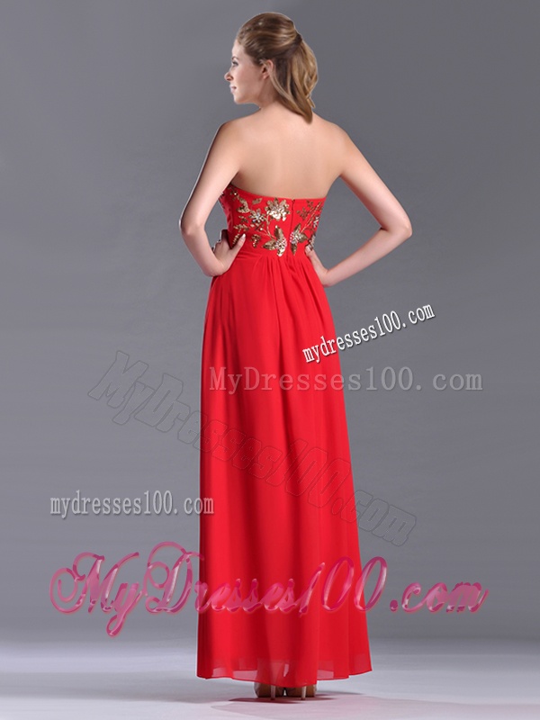 Luxurious Applique with Sequins Red Evening Dress in Ankle Length
