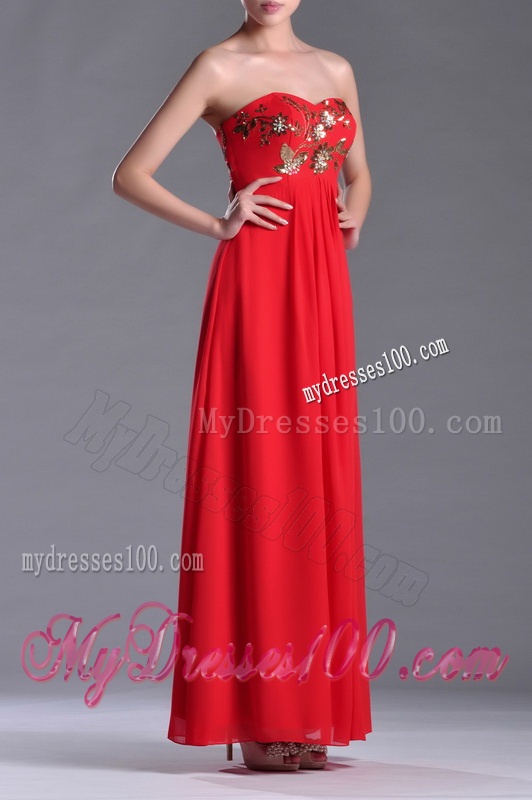 Luxurious Applique with Sequins Red Evening Dress in Ankle Length
