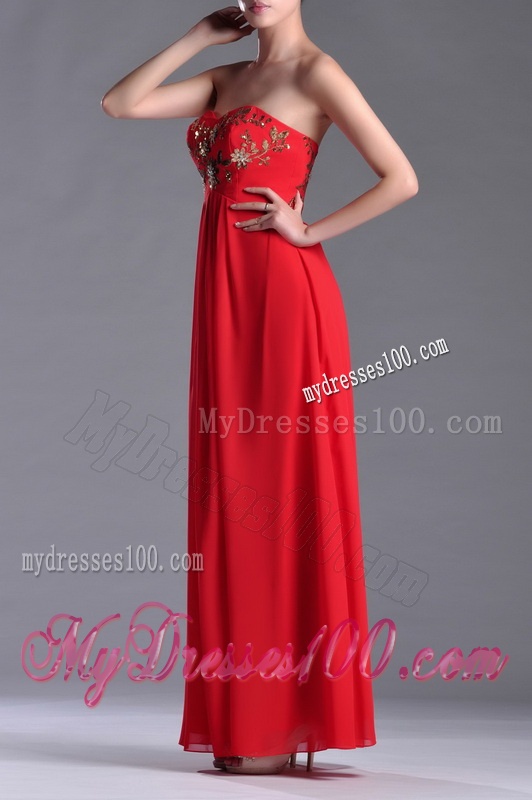 Luxurious Applique with Sequins Red Evening Dress in Ankle Length