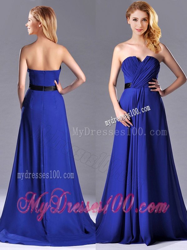 Luxurious Empire Chiffon Royal Blue Evening Dress with Brush Train
