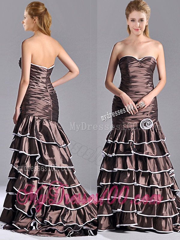 Luxurious Mermaid Ruffled Layers Evening Dress with Brush Train