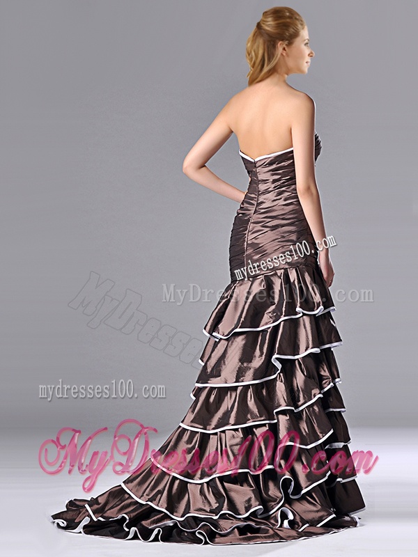 Luxurious Mermaid Ruffled Layers Evening Dress with Brush Train