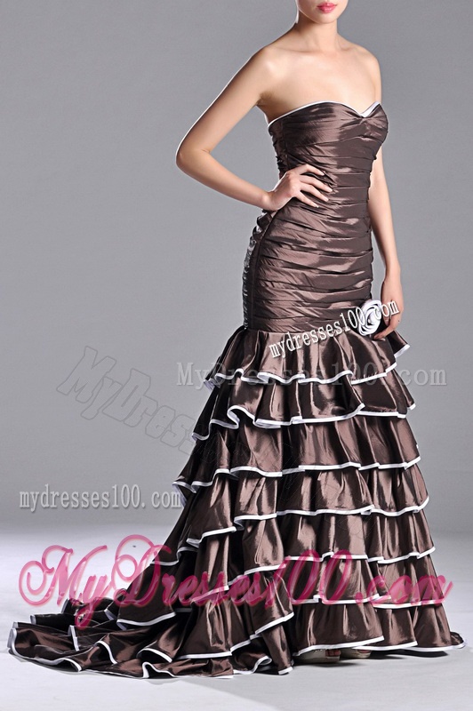 Luxurious Mermaid Ruffled Layers Evening Dress with Brush Train