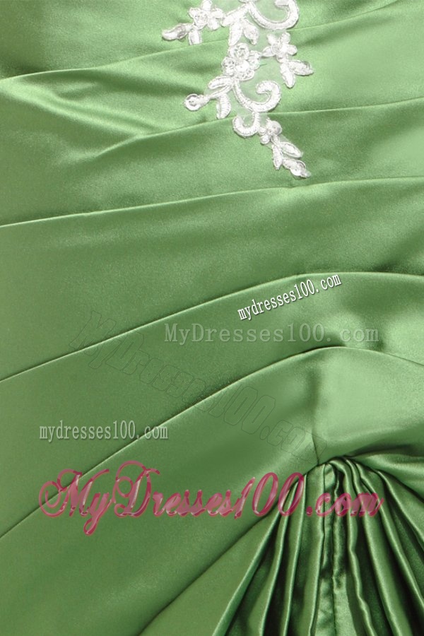Mermaid One Shoulder Olive Green Evening Dress with White Appliques