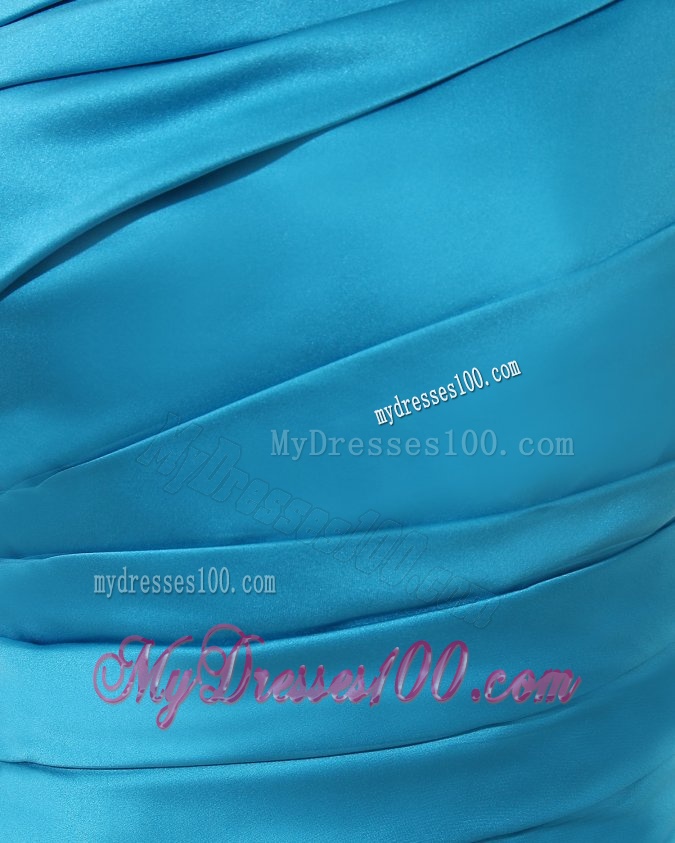 Mermaid One Shoulder Ruching Beading Blue Floor-length Evening Dress