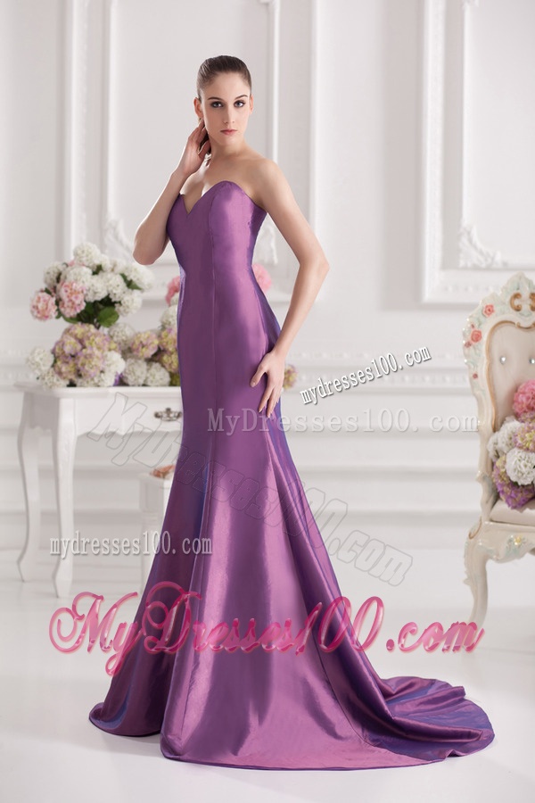 Mermaid Sweetheart Court Train Ruching Purple Evening Dress