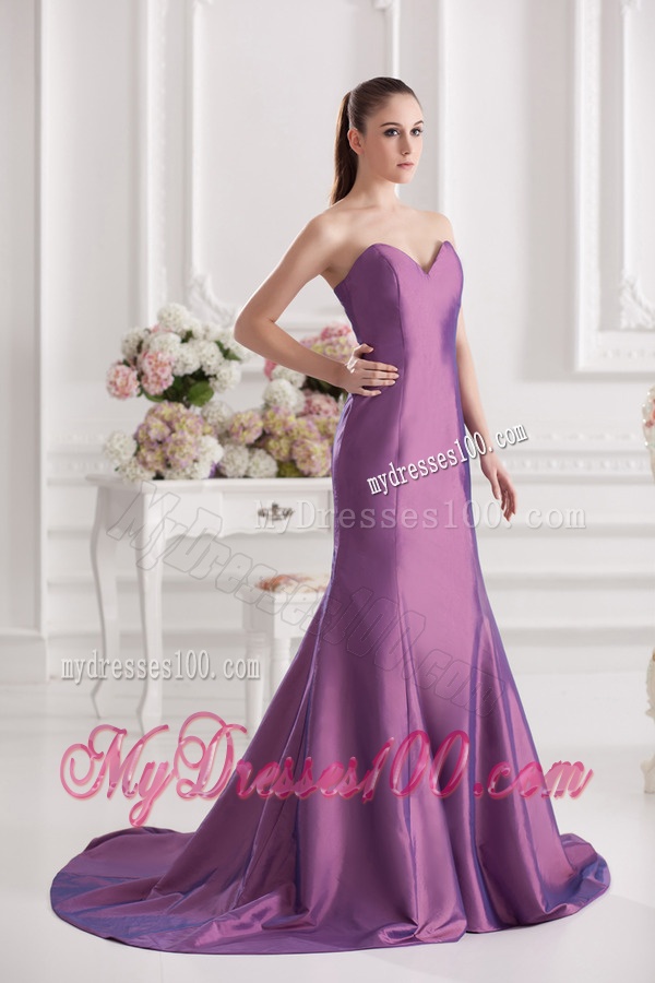 Mermaid Sweetheart Court Train Ruching Purple Evening Dress