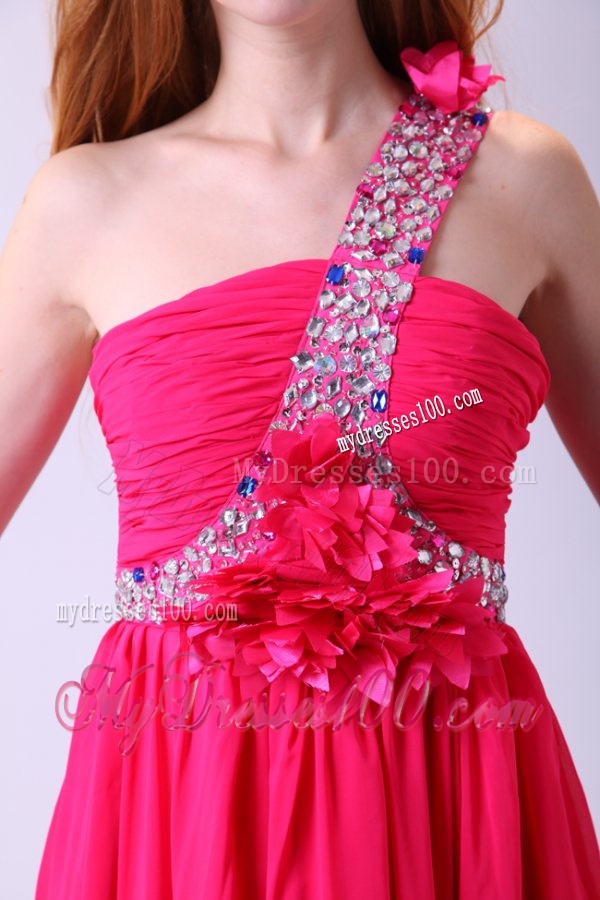 Modest Hot Pink Empire One Shoulder Floor-length Chiffon Evening Dress