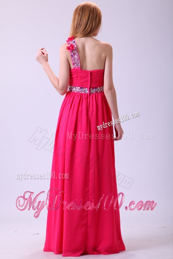 Modest Hot Pink Empire One Shoulder Floor-length Chiffon Evening Dress