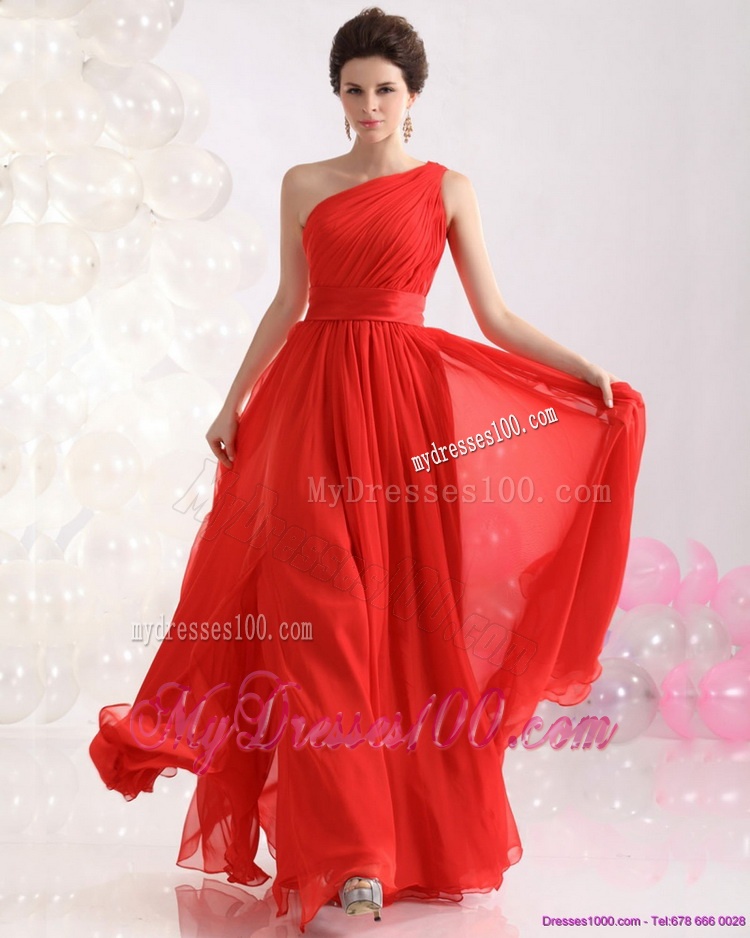 New Style Ruching Red One Shoulder Evening Dresses for 2016