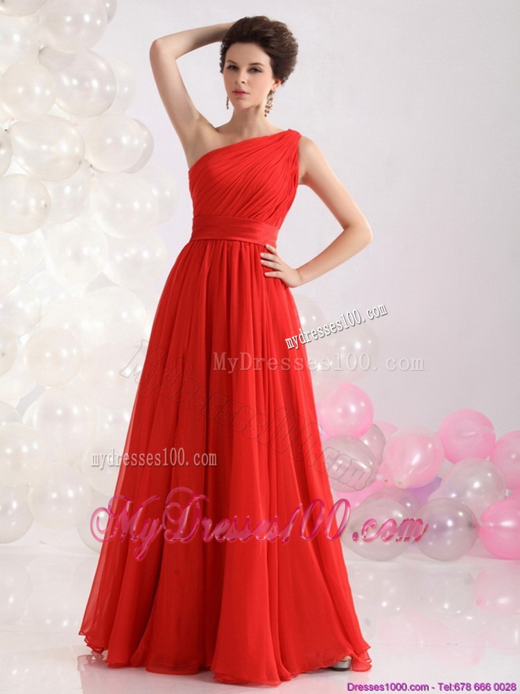 New Style Ruching Red One Shoulder Evening Dresses for 2016