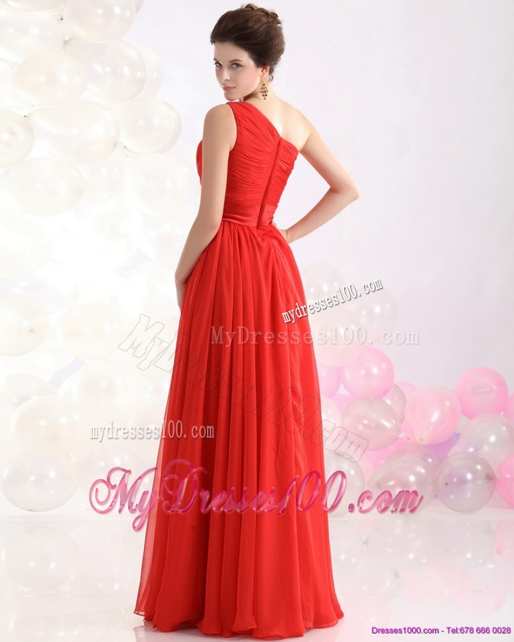 New Style Ruching Red One Shoulder Evening Dresses for 2016