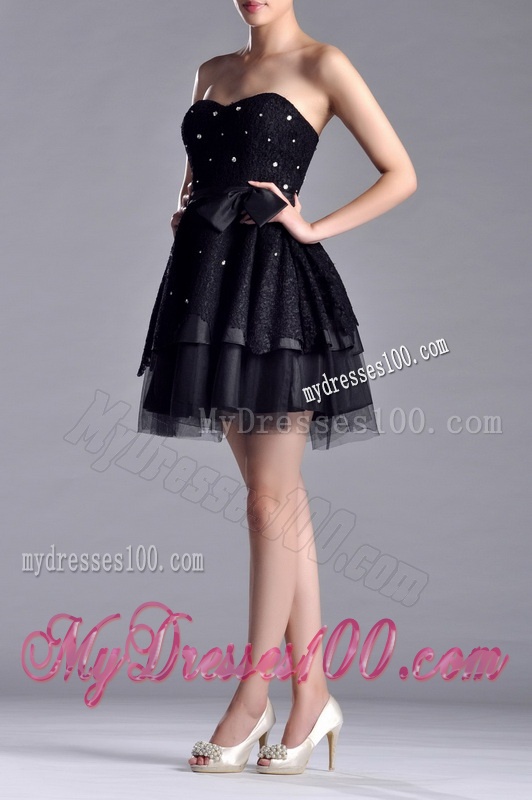 New Style Tulle Black Short Evening Dress with Beading and Belt