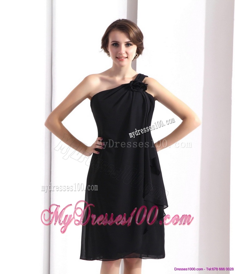 One Shoulder Black Evening Dresses with Hand Made Flower