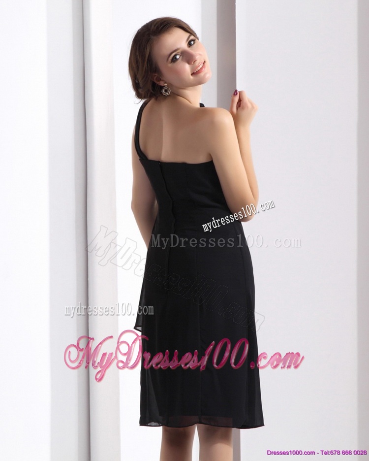 One Shoulder Black Evening Dresses with Hand Made Flower