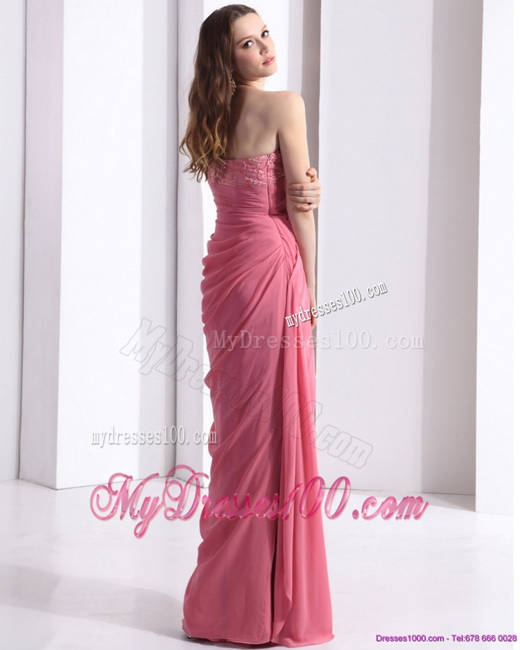 One Shoulder Rose Pink Evening Dresses with Appliques and Ruching