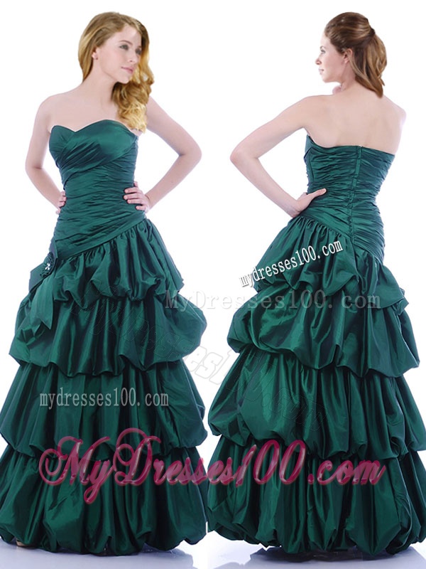 Popular A Line Ruched and Bubble Evening Dress in Hunter Green