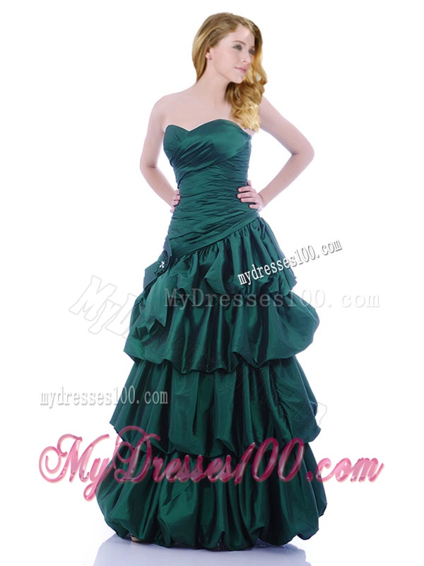 Popular A Line Ruched and Bubble Evening Dress in Hunter Green