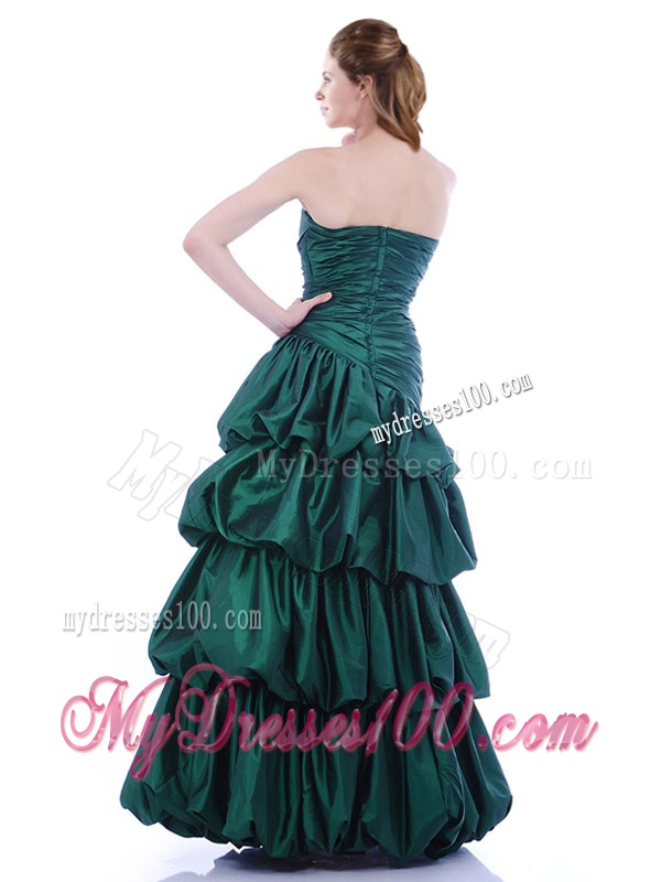 Popular A Line Ruched and Bubble Evening Dress in Hunter Green