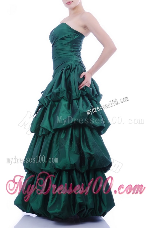 Popular A Line Ruched and Bubble Evening Dress in Hunter Green