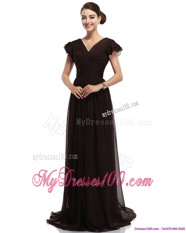 Popular Cap Sleeves and Brush Train 2016 Evening Dress in Black