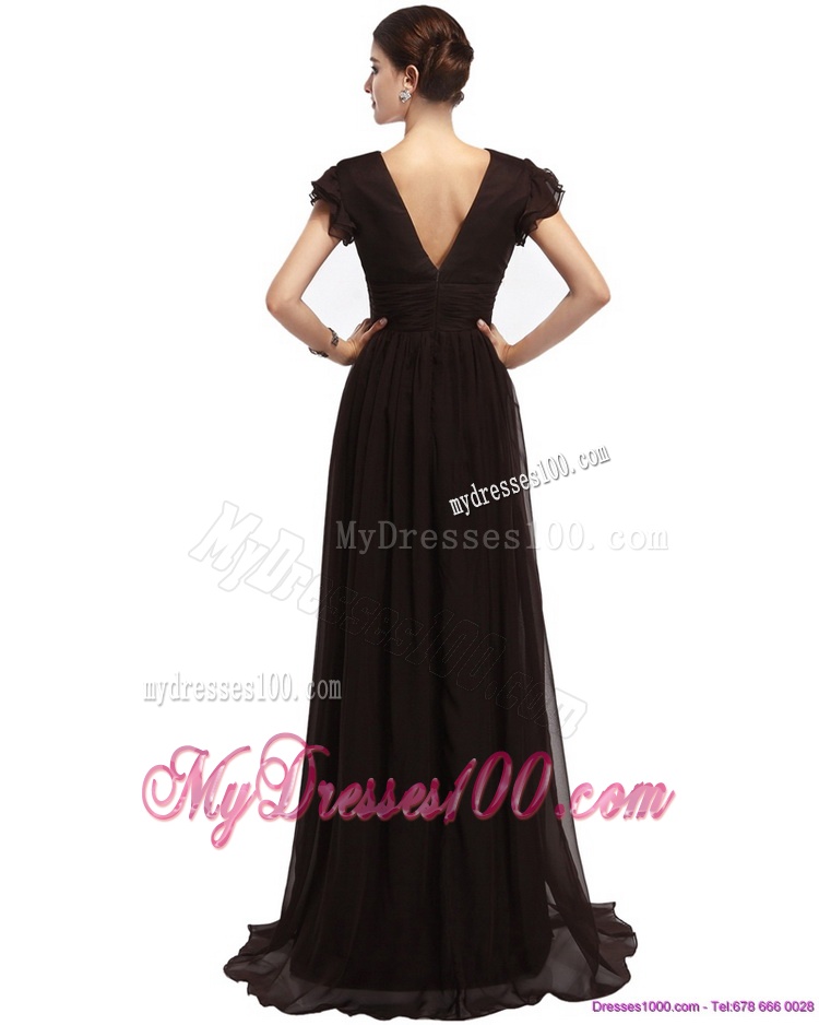 Popular Cap Sleeves and Brush Train 2016 Evening Dress in Black