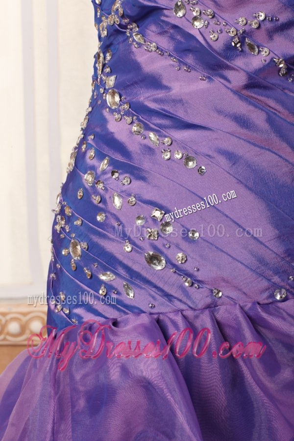 Purple Column Spaghetti Straps Evening Dress with Beading and Layers