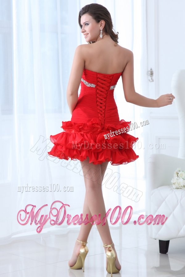 Red Mini-length Beaded Short Evening Dress with Sweetheart