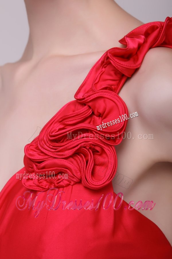 Red One Shoulder Beading and Flowers Brush Train Evening Dress