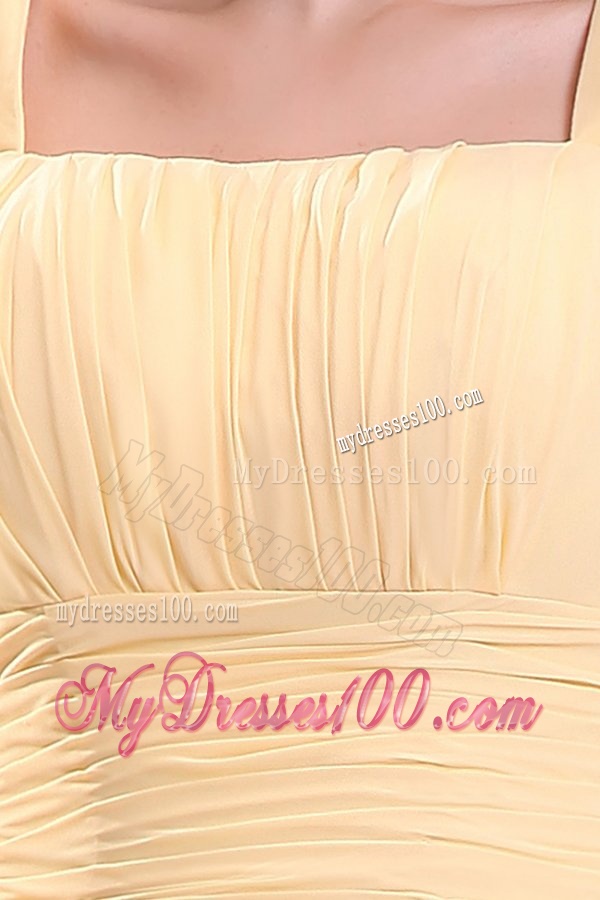 Simple A-line Straps Yellow Evening Dress in Tea-length