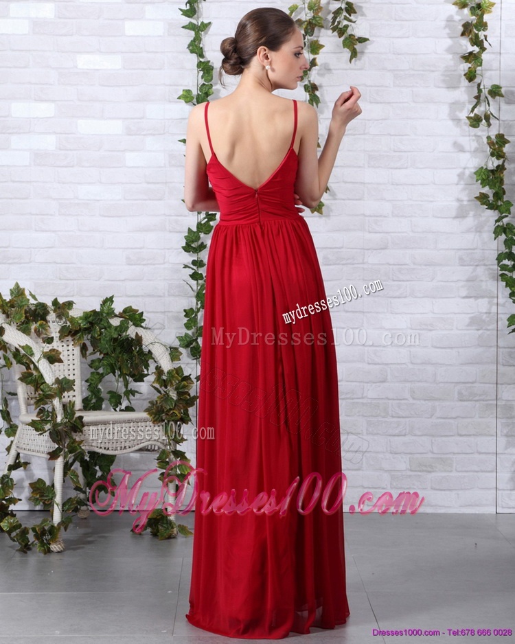 Spaghetti Straps Long Evening Dresses with Ruching and Hand Made Flowers