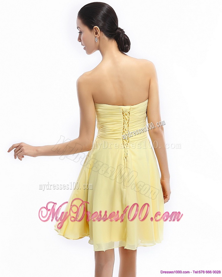 Strapless Mini Length Evening Dresses with Ruching and Rhinestones