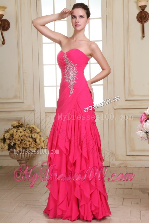Sweetheart Floor-length Beaded Decorate Hot Pink Evening Dress in Chiffon