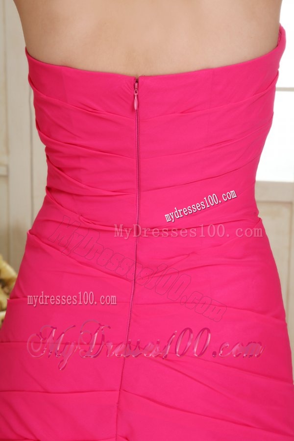 Sweetheart Floor-length Beaded Decorate Hot Pink Evening Dress in Chiffon