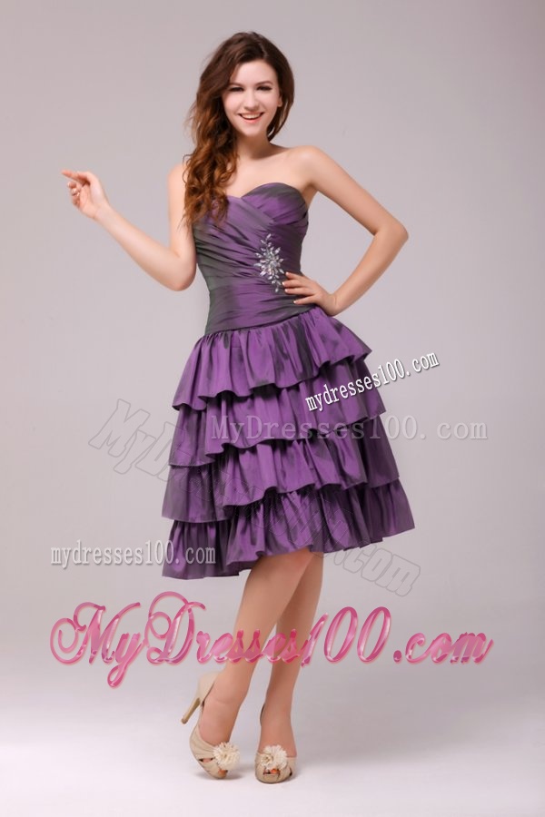 Sweetheart Knee-length Beaded Evening Dress with Ruffled Layers
