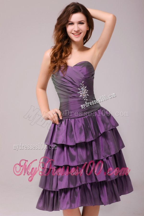 Sweetheart Knee-length Beaded Evening Dress with Ruffled Layers