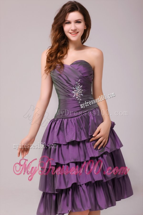 Sweetheart Knee-length Beaded Evening Dress with Ruffled Layers