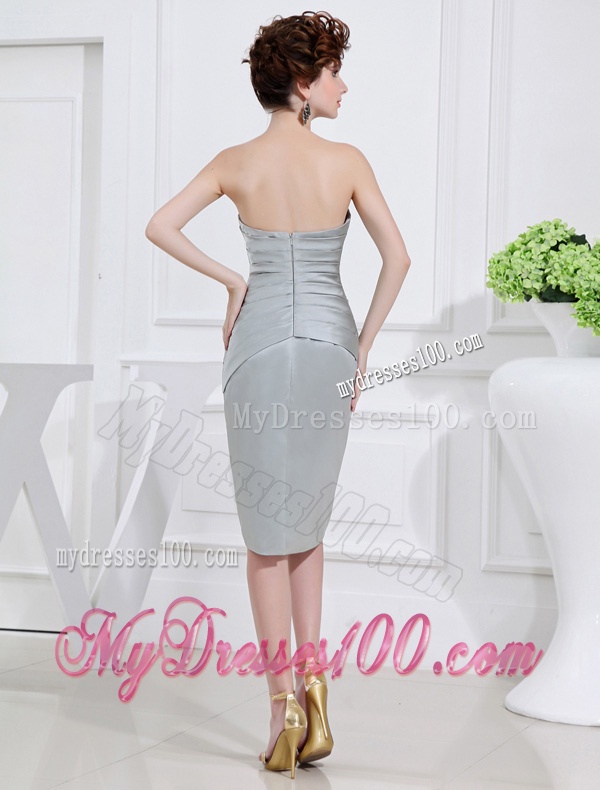 Sweetheart Mini-length Ruching and Appliques Grey Evening Dress