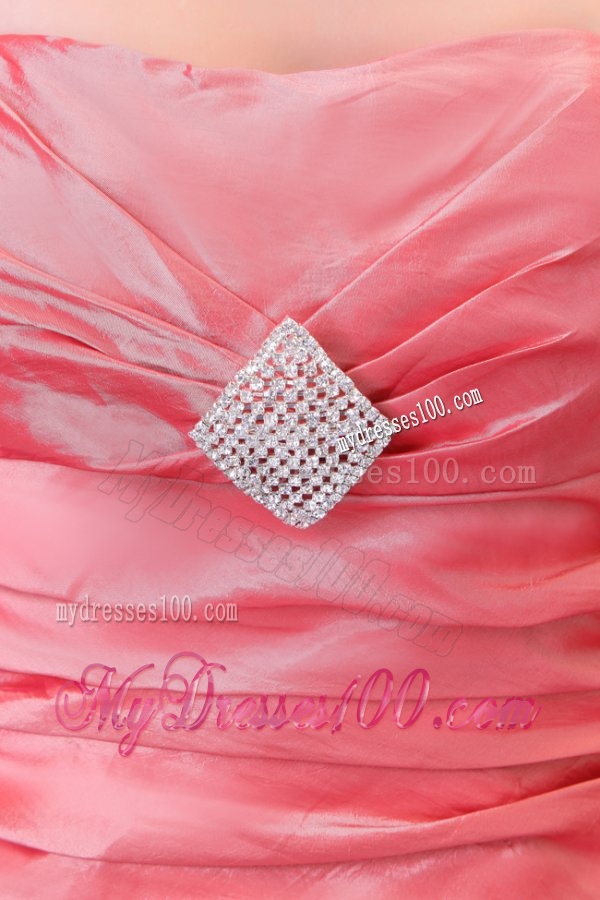 Watermelon Column Strapless Floor-length Taffeta Ruching Evening Dress with Lace Up