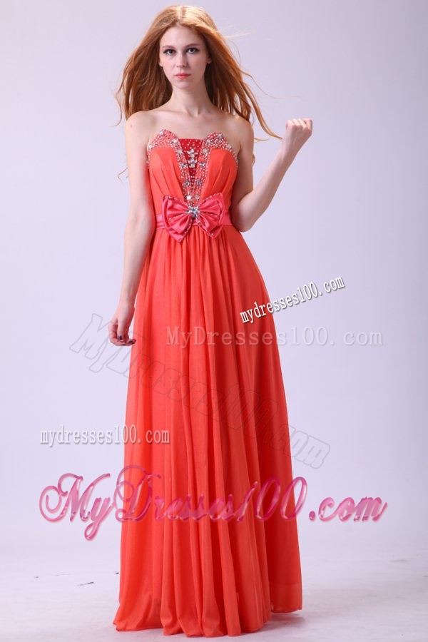 Watermelon Strapless Empire Chiffon Beading Long 2016 Evening Dress
