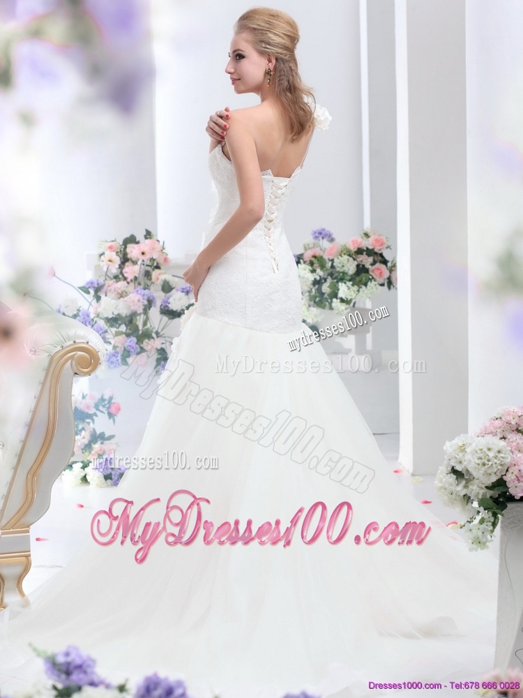 2016 Elegant One Shoulder Wedding Dress with Hand Made Flowers