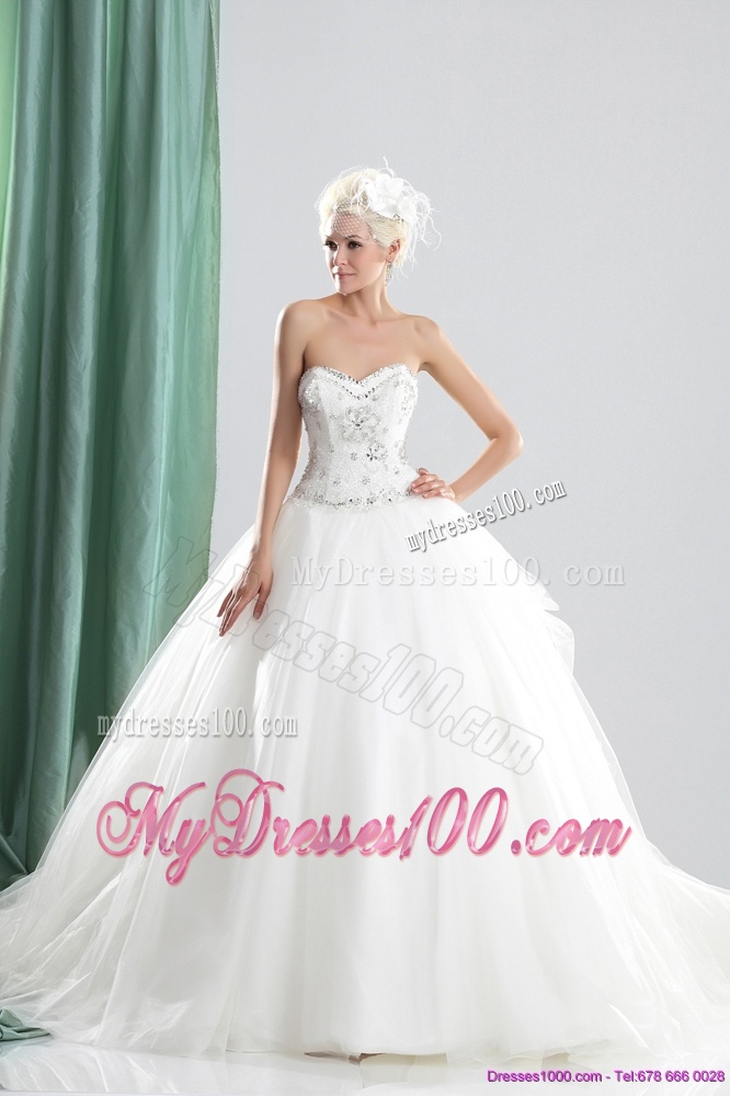 2016 Flirting Sweetheart Beading Wedding Dress with Brush Train