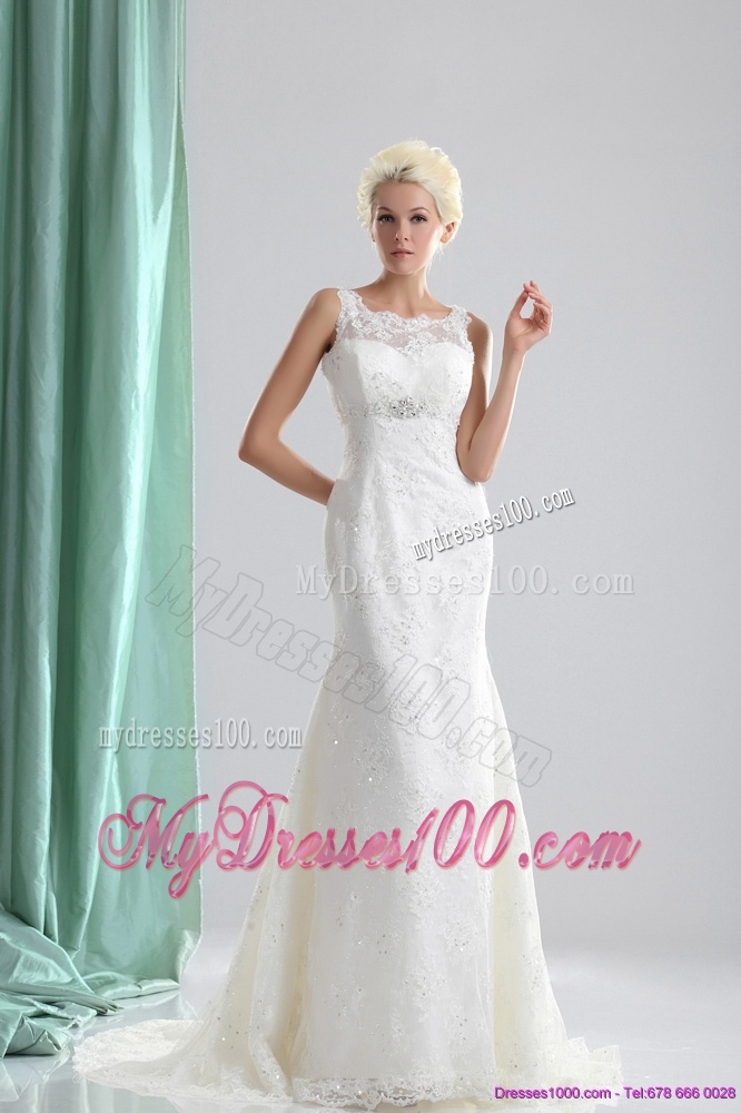 2016 New Style Lace and Beading Wedding Dress with Brush Train