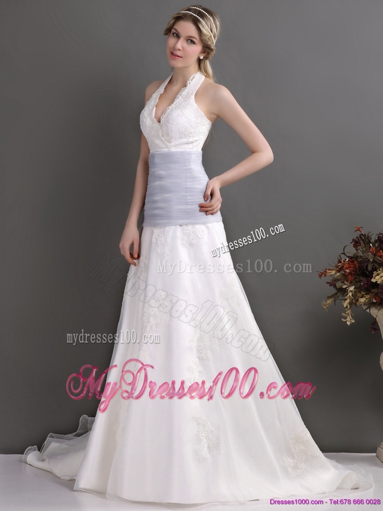 2016 Romantic Halter Top Wedding Dress with Lace and Ruching