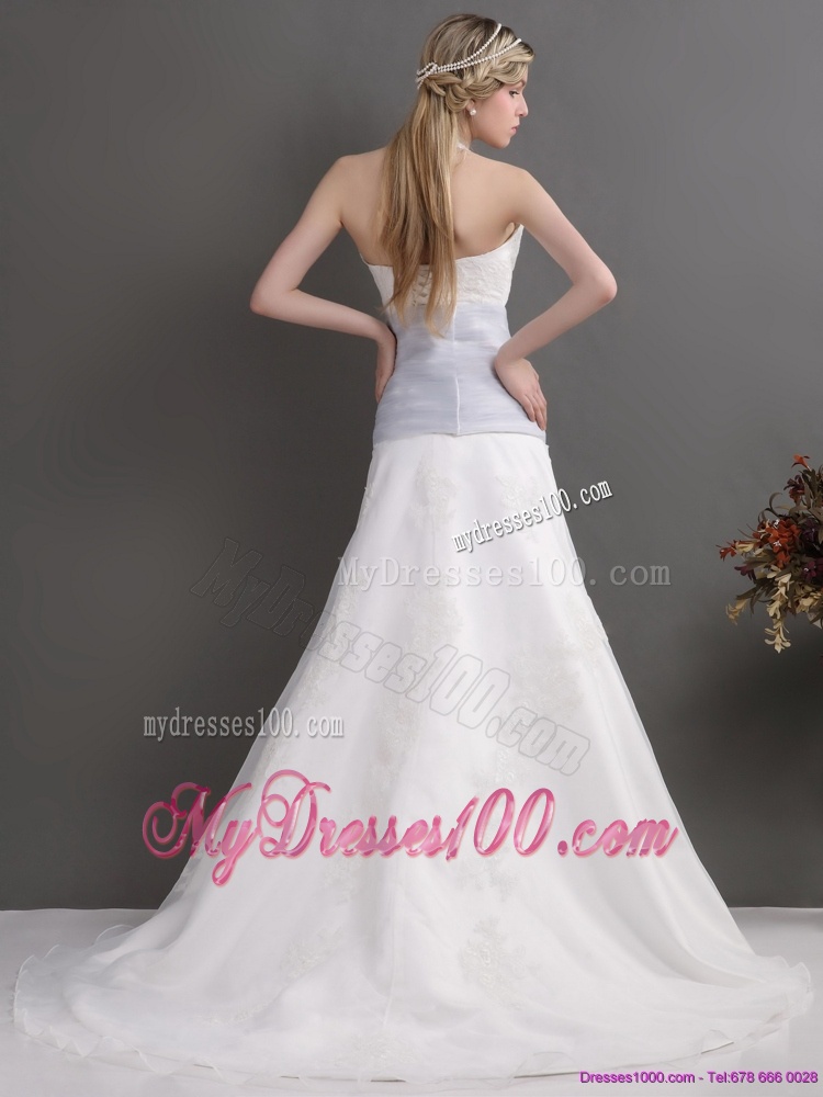 2016 Romantic Halter Top Wedding Dress with Lace and Ruching